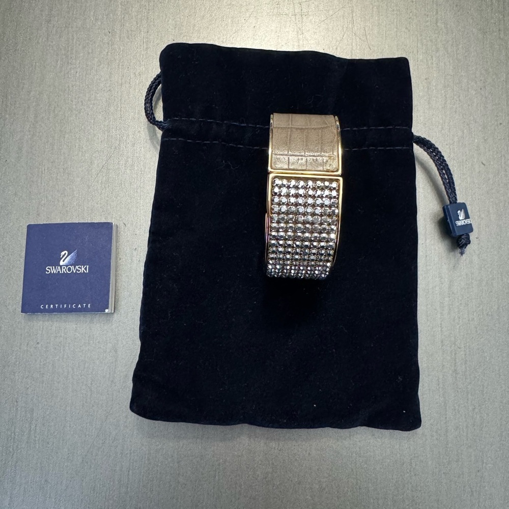 Swarovski Gold and Silver Crystal Cuff with leather detail
